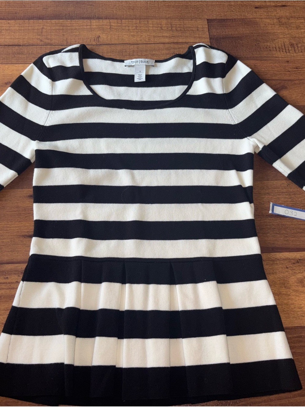 White House Black Market Black & White Striped Peplum Knit Sweater